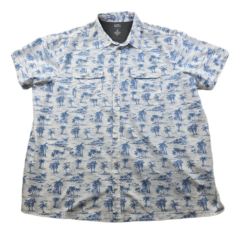 Croft & Barrow Quick Dry Shirt Mens 3XB Big Tall Blue White Tropical Palms
